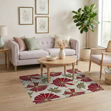 Red Fan and Frond Pattern Area Rug