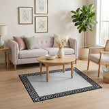 Greek Key Border Black White Area Rug
