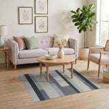 Beige and Neutral Modern Grey Block Stripe Area Rug