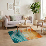 Sunset Palms Teal Ocean Waves Area Rug