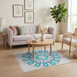 Teal Snowflake Geometric Round Rug