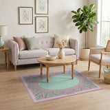 Pink Ornate Floral Oval Frame Rug