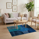 Blue and Teal Blue Teal Curved Geometric Area Rug