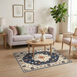 Navy Blue and Teal Navy Blue Traditional Persian Floral Rug