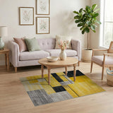 Yellow Bold Yellow Black Geometric Modern Area Rug