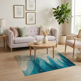Washable Coastal Ocean Wave Area Rug - Blue Beach Starfish, Low Pile & Non-Slip