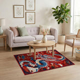 Multi-color and Patterns Majestic Blue Dragon Red Oriental Area Rug
