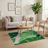 Vibrant Monstera Leaves Green Area Rug