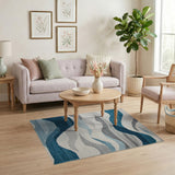 Teal Blue Wave Geometric Area Rug