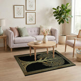 Washable Golden Celtic Tree of Life Area Rug - Black & Gold Low Pile, Non-Slip