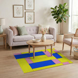 Vibrant Yellow Blue Pink Geometric Block Rug