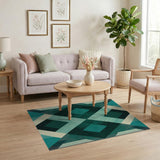Teal Geometric Diamond Area Rug