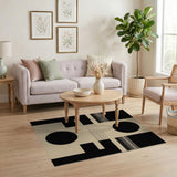 ODIKA Washable Abstract Geometric Rug - Modern Mid-Century Bauhaus Black & Cream Low Pile Area Rug