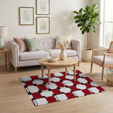 Bold Red Geometric Grid Geometric Modern Area Rug