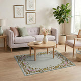 Ornate Gold Scroll Pink Floral Border Rug