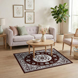 Oval Brown White Persian Medallion Rug