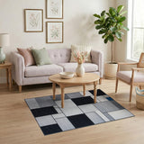 Modern Geometric Block Area Rug in Grey Blue