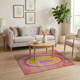 Vibrant Pink Rainbow Oval Geometric Rug