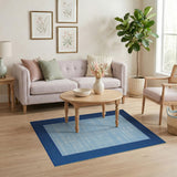 Navy Border Light Blue Textured Area Rug