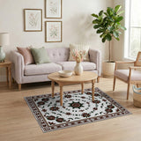 Brown and Tan Ornate Floral Medallion Persian Area Rug