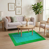 Teal Green Striped Distressed Area Rug