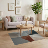 Wavy Abstract Area Rug in Teal, Gray Rust