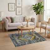 Distressed Grey Mustard Yellow Southwestern Rug