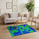 Vibrant Blue Teal Geometric Abstract Area Rug