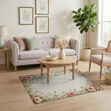 Vintage Pink Hibiscus Floral Border Rug