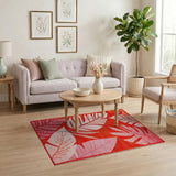 Vibrant Red Monstera Leaf Area Rug