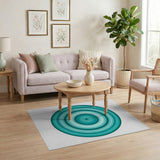 Teal Concentric Circles Round Area Rug