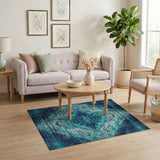 Teal Diamond Grid Geometric Area Rug
