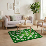 Green Floral Vintage Lucky Shamrock Clover Green Area Rug