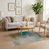Teal Grey Distressed Abstract Area Rug