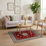 Red Ornate Red Persian Area Rug with Floral Medallion