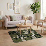 Green Bamboo Geometric Woven Area Rug