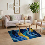 Abstract Area Blue Teal Wave Abstract Area Rug