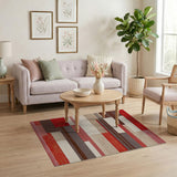 Red Bold Red Geometric Block Area Rug