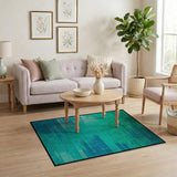 Blue and Teal Teal Striped Geometric Modern Area Rug