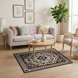 Ornate Brown Ivory Traditional Persian Rug