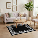 Black White Art Deco Geometric Border Rug