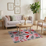 ODIKA Red Cardinal & Evergreen Washable Area Rug - Low Pile, Non-Slip & Pet Friendly