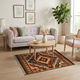 Bold Orange Black Southwestern Geometric Rug