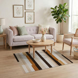 Washable Modern Geometric Striped Area Rug - Brown & Beige Earth Tones