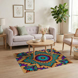Vibrant Teal Orange Purple Mandala Area Rug