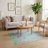 Pink Floral Swirl Teal Area Rug