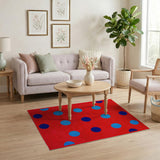 Vibrant Red Polka Dot Area Rug with Blue Circles