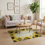 ODIKA Vintage Sunflower Floral Washable Area Rug - Low Pile Non-Slip Indoor Carpet