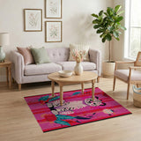 Cute Leopard Cub with Vibrant Leaves Pink Rug