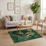 Coastal Beach Emerald Green Gold Palm Leaf Area Rug
